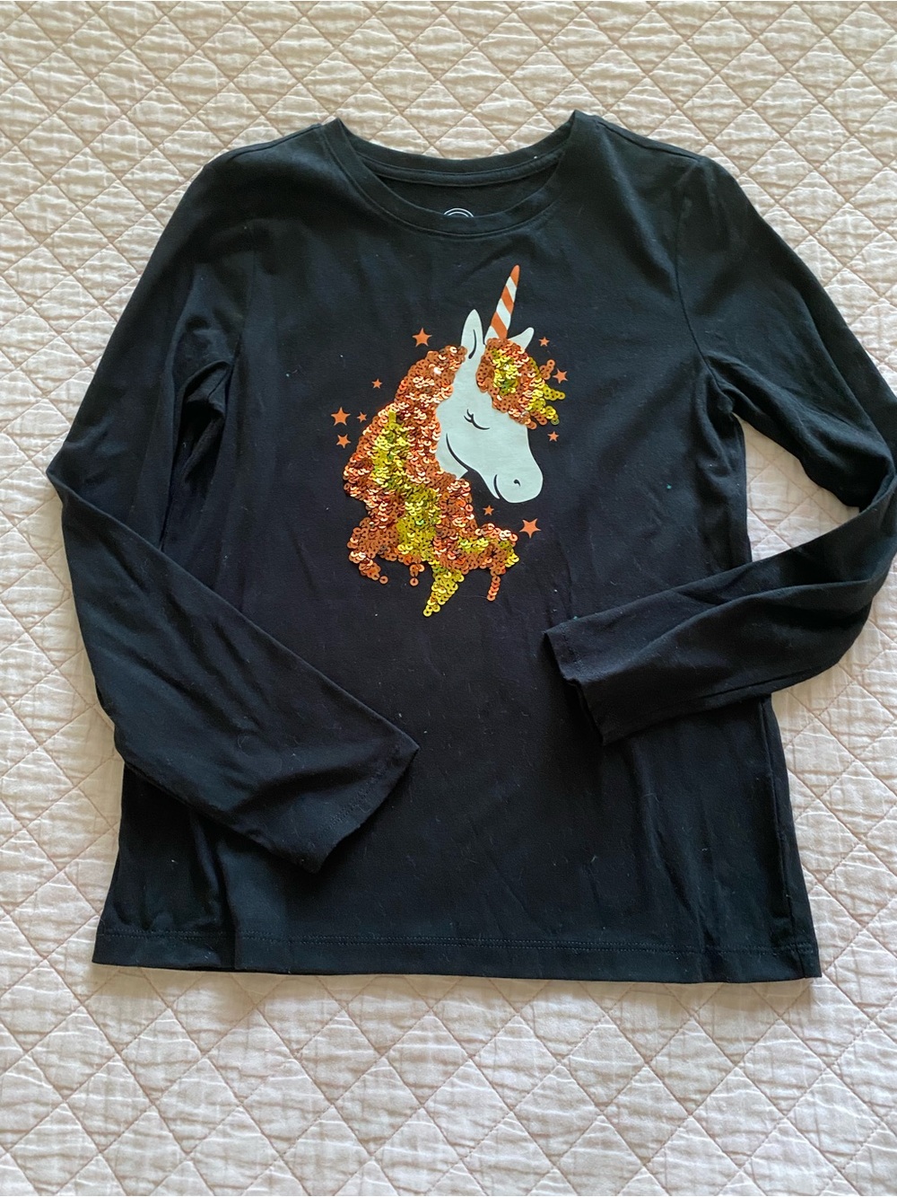 Girls' Black Unicorn Sequin Long-Sleeve Top